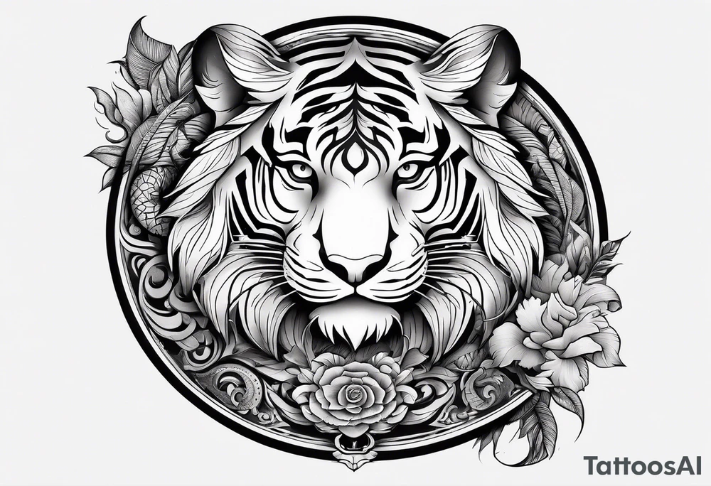 Tiger and lion on a yin yang plate tattoo idea