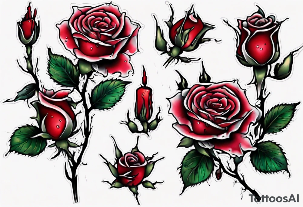 bleeding rose without stem flowers and only thorns tattoo idea