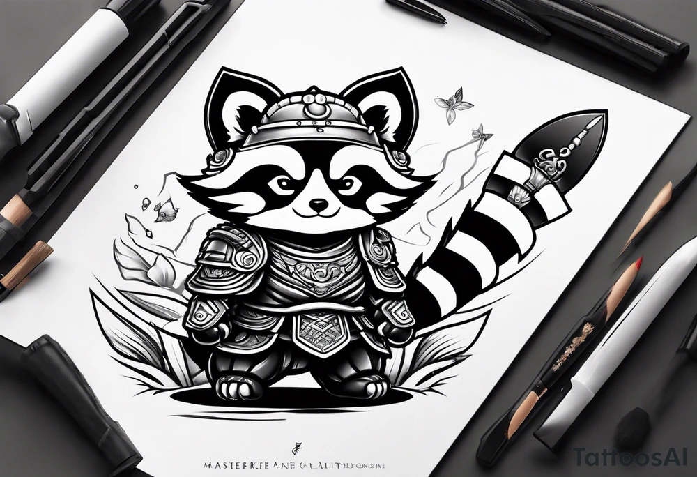 Cute small Red panda samurai armor tattoo idea