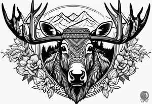 Native Moose at Lake tattoo idea