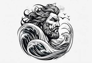 Poseidon steht in einer Welle im Meer tattoo idea