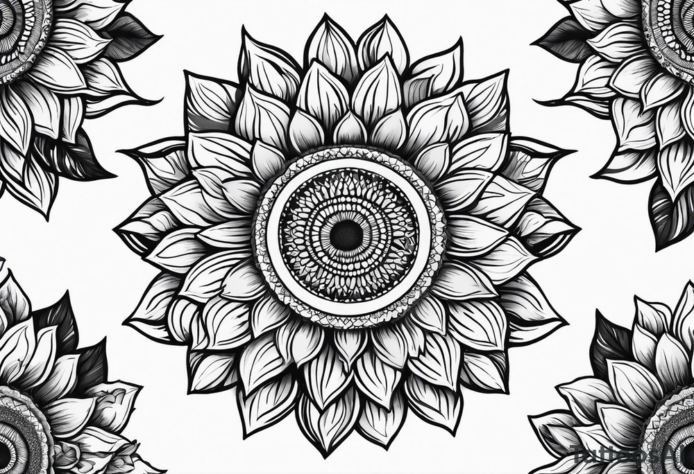 sunflower with leaves mandala tattoo idea