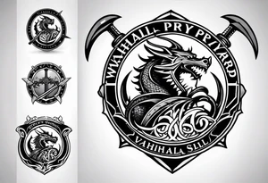 Valhalla prayer sword shield dragon axe tattoo idea