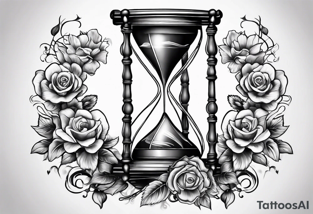 Hour glass and flowers tattoo idea