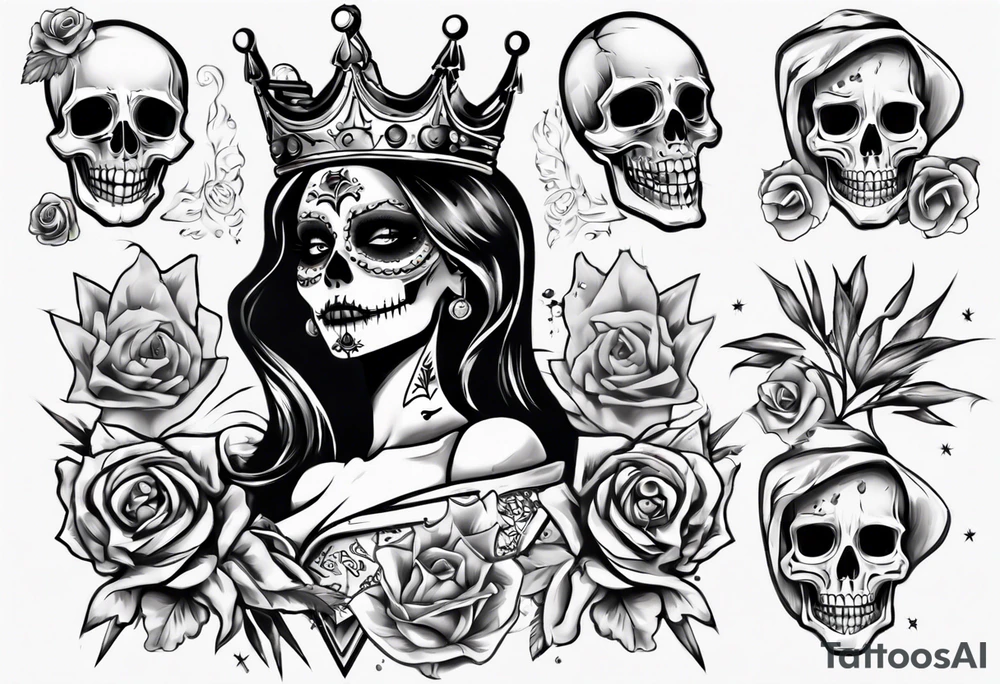 santa la muerta with money and crown
on the card tattoo idea