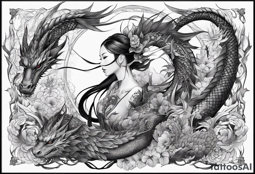 fit in one sheet full body warrior nymph with dragon tattoo idea