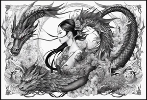 fit in one sheet full body warrior nymph with dragon tattoo idea
