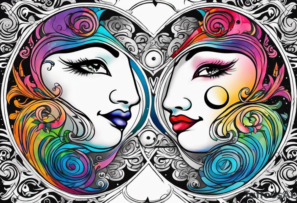 Ying yang sad face and happy face tattoo idea