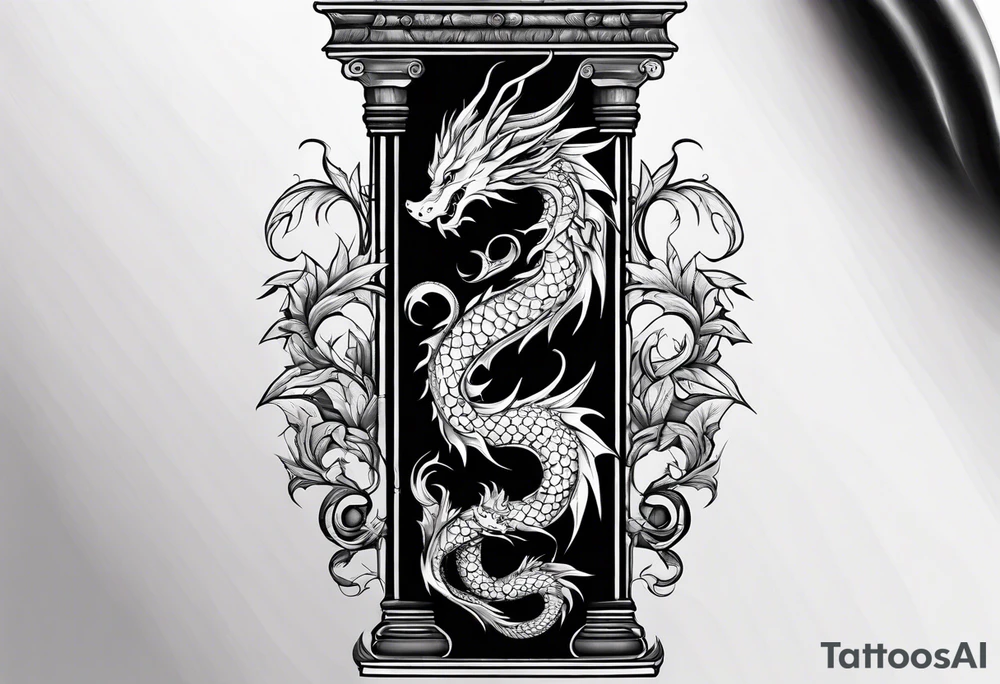 Small dragon on column tattoo idea