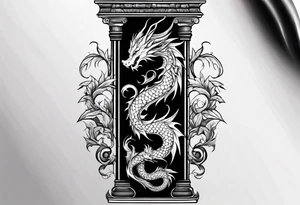 Small dragon on column tattoo idea