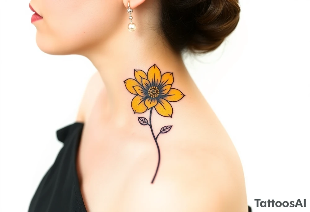 A minimalist flower tattoo that represents a shattered and betrayed gemini woman who fought hard throughout this year. With colors yellow and black tattoo idea