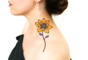 A minimalist flower tattoo that represents a shattered and betrayed gemini woman who fought hard throughout this year. With colors yellow and black tattoo idea