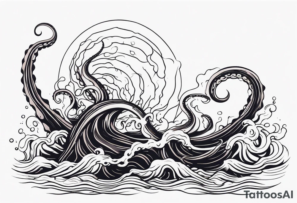 The tentacles of a kraken coming out of the water tattoo idea