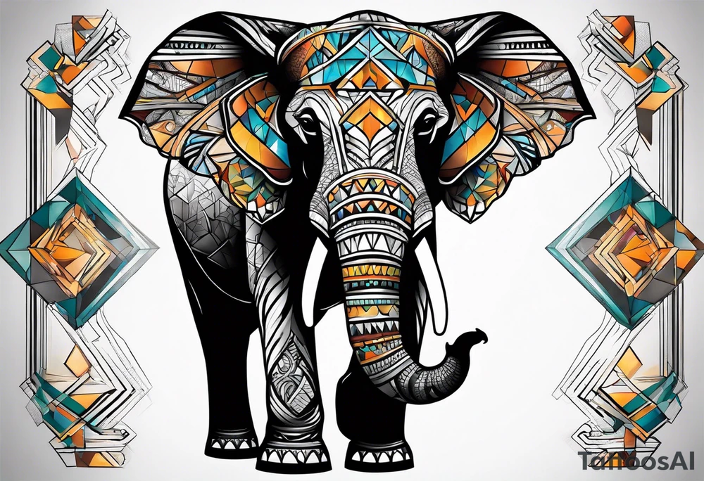 Elephant with geometric background tattoo idea