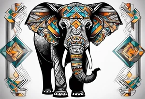 Elephant with geometric background tattoo idea