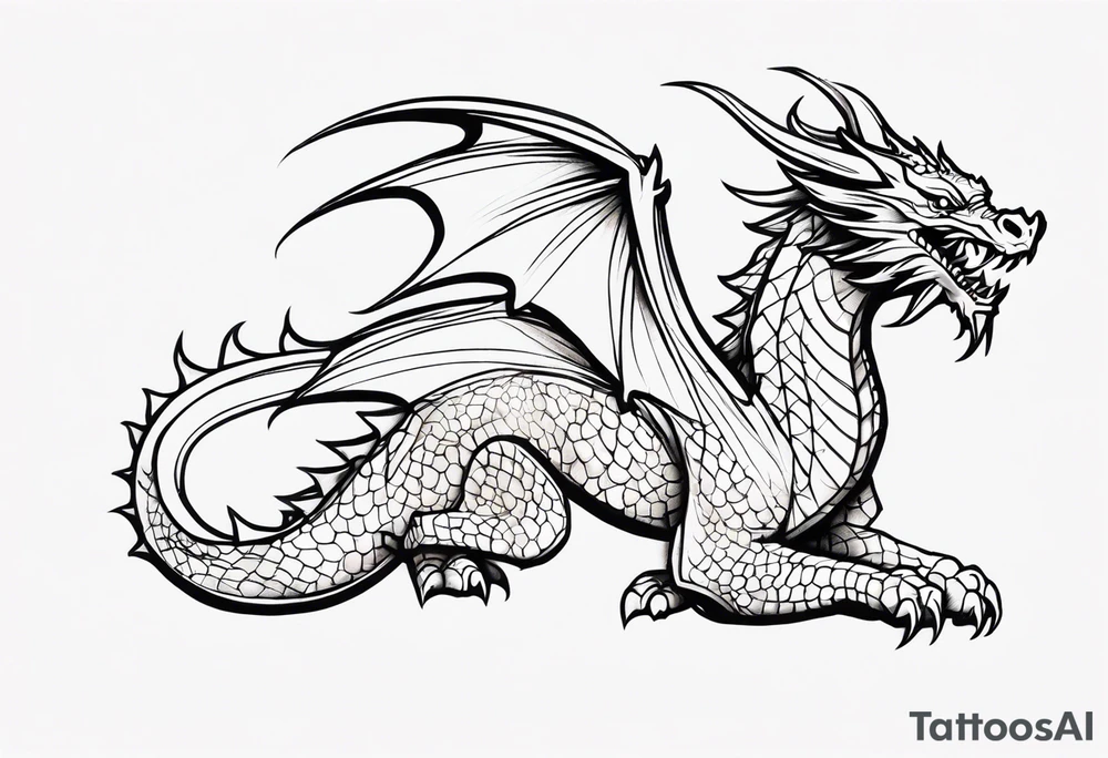 Fine like dragon wrapping around the back of knee not that scary and not going all the way around the knee not very detailed tattoo idea
