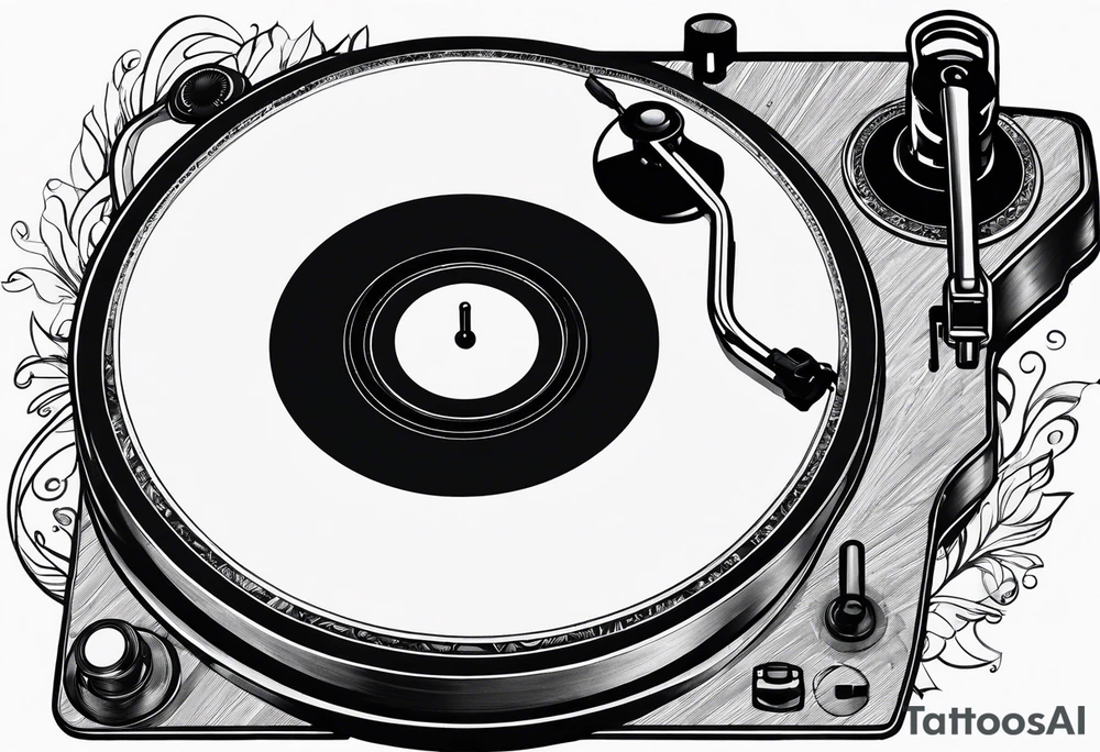 Recordplayer minimalistic fineline drawed in 2D tattoo idea