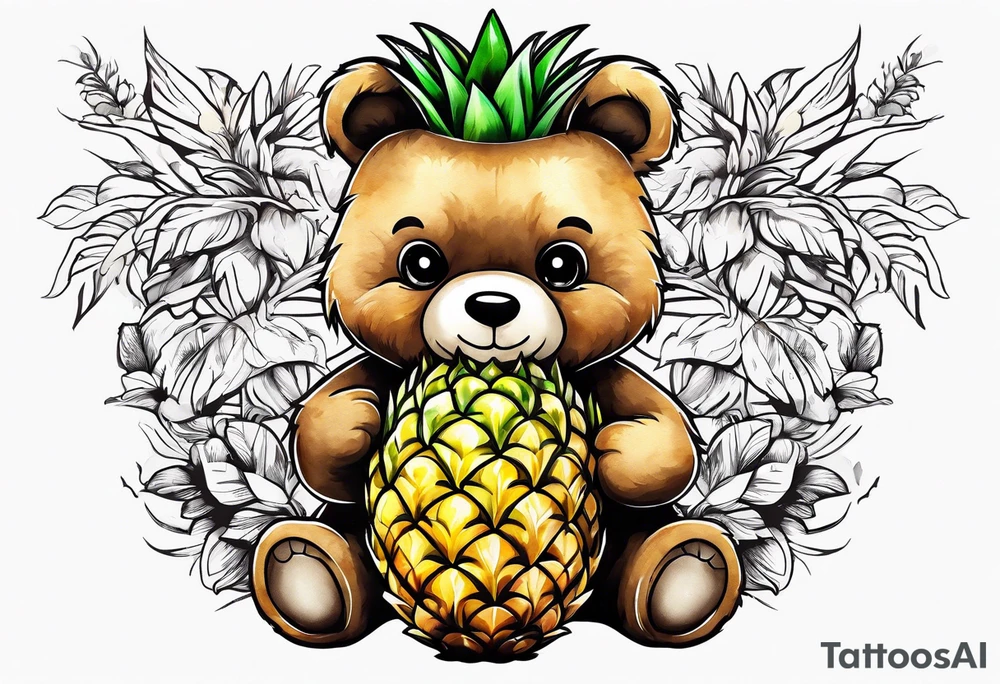 Teddy bear loves pineapple tattoo idea