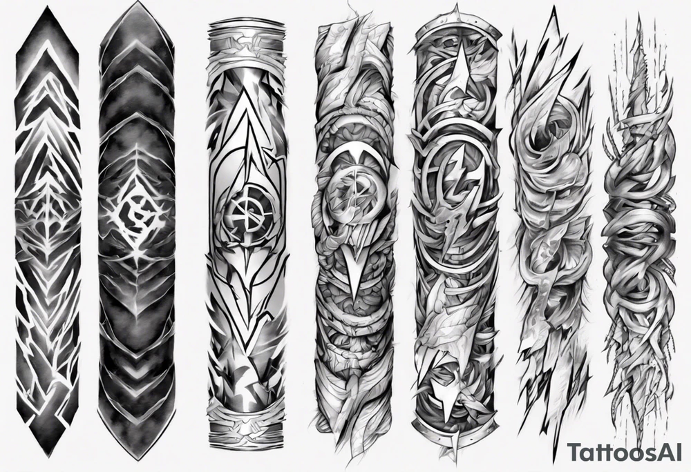 forearm sleeve thunder pattern tattoo idea