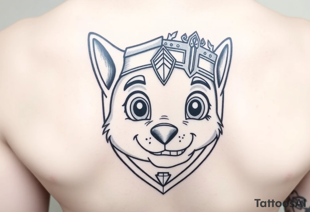 A realistic paw patrol print with a knight's crest, adorned with metallic details, symbolizing bravery and protection. tattoo idea