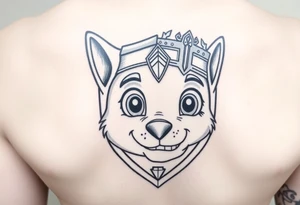 A realistic paw patrol print with a knight's crest, adorned with metallic details, symbolizing bravery and protection. tattoo idea