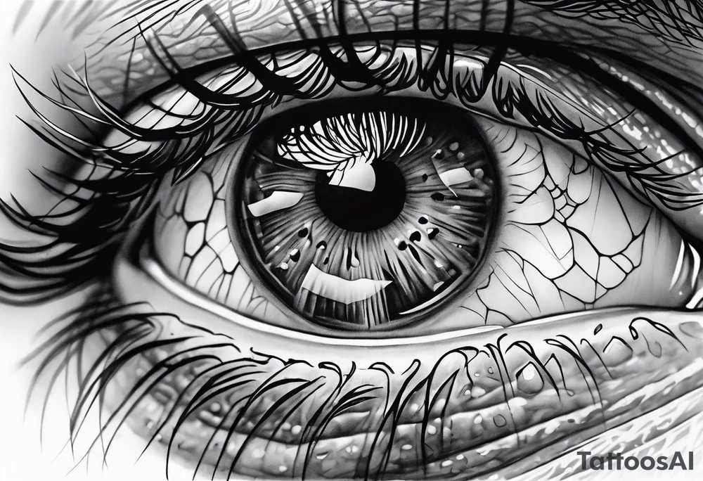 Realistic eye crying tears of tragedy death and betrayal tattoo idea