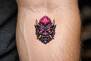 oni mask pink mowhawk tattoo idea