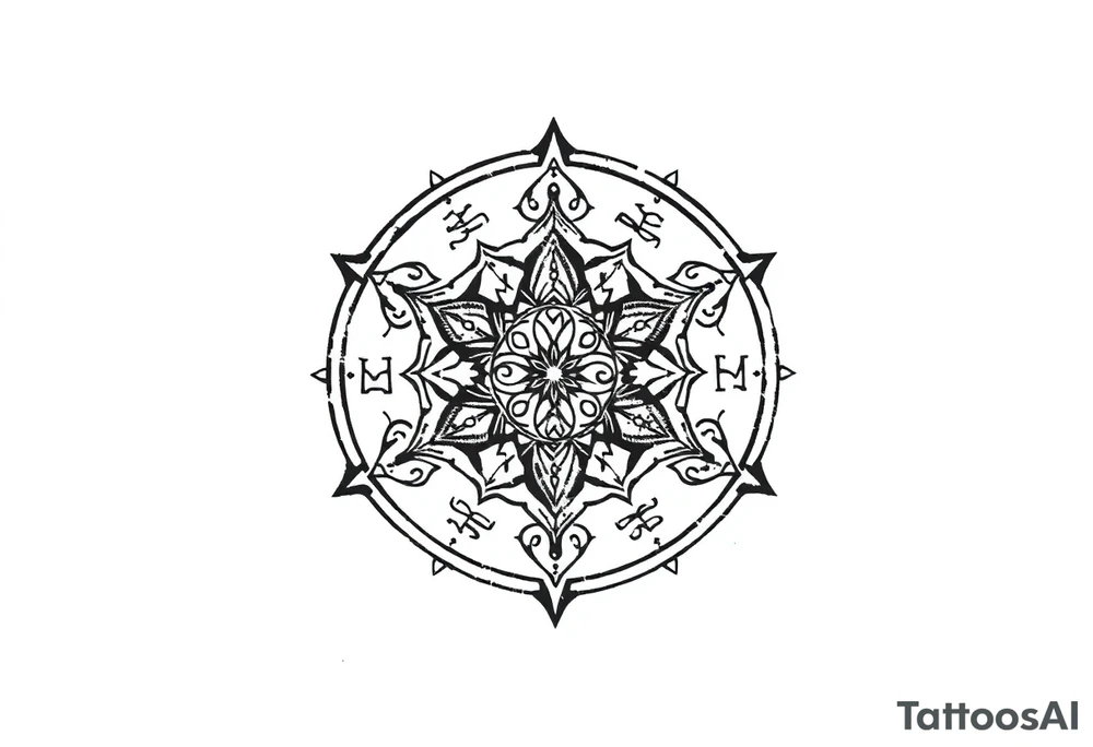 mytical shaman and witch ancient ornament with runes tattoo idea