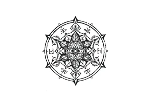 mytical shaman and witch ancient ornament with runes tattoo idea