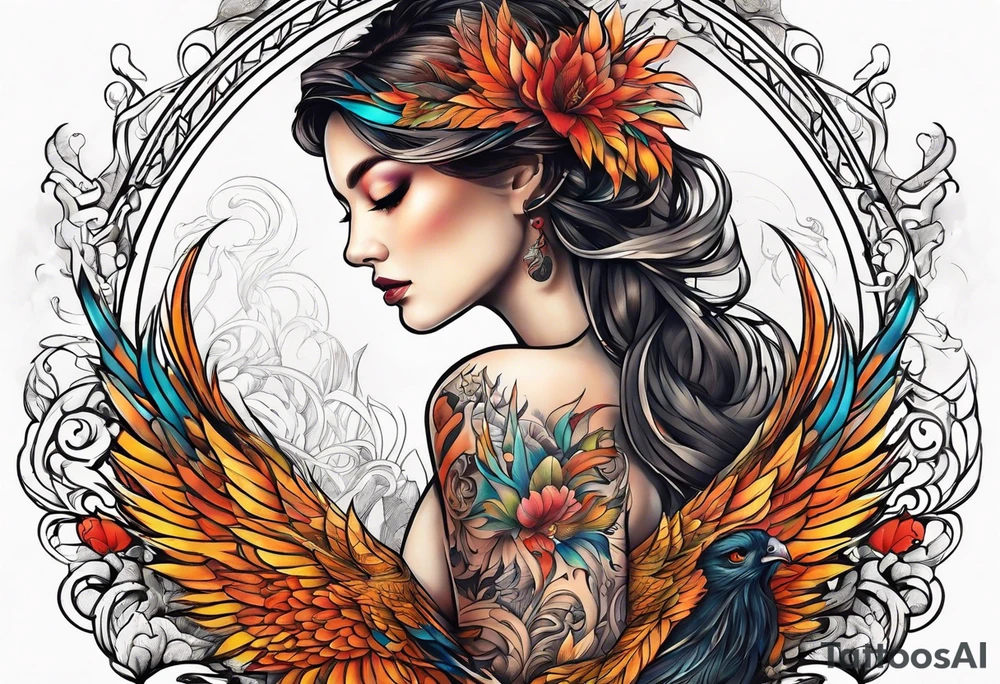 femme nu avec un tatou de phoenix tattoo idea