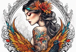 femme nu avec un tatou de phoenix tattoo idea