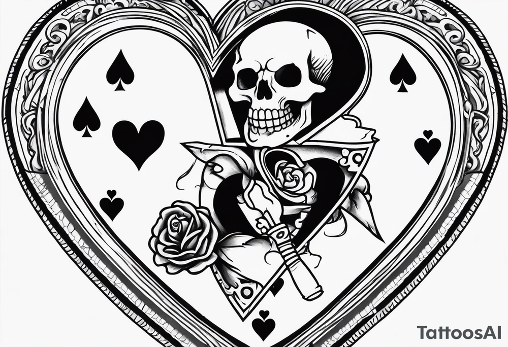 Skeleton stabbing ace of hearts tattoo idea