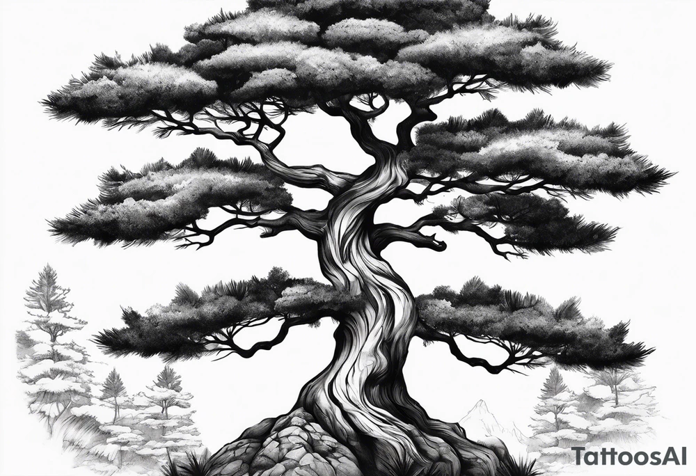 Pine tree conected with an upsieddown junpier tree tattoo idea