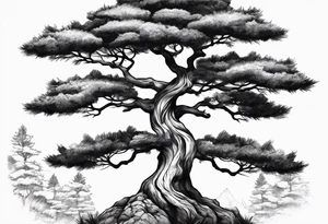 Pine tree conected with an upsieddown junpier tree tattoo idea