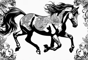 Mustang horse running along blood stomping tattoo idea