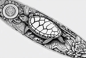 Full Polynesian tribal sleeve with turtle tattoo idea
