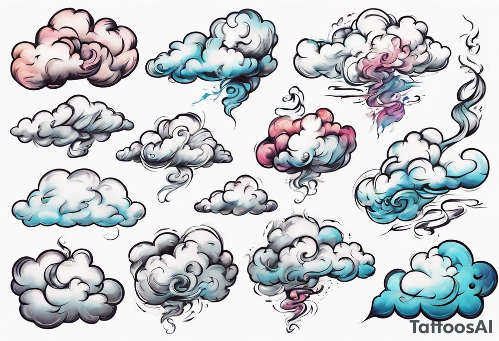 feminine cloud blowing smoke tattoo idea
