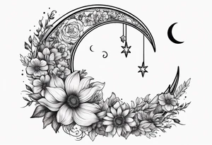 Waxing crescent moon made out of flowers tattoo idea