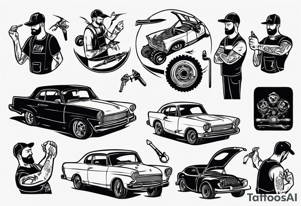 mechanic fixing a car tattoo idea