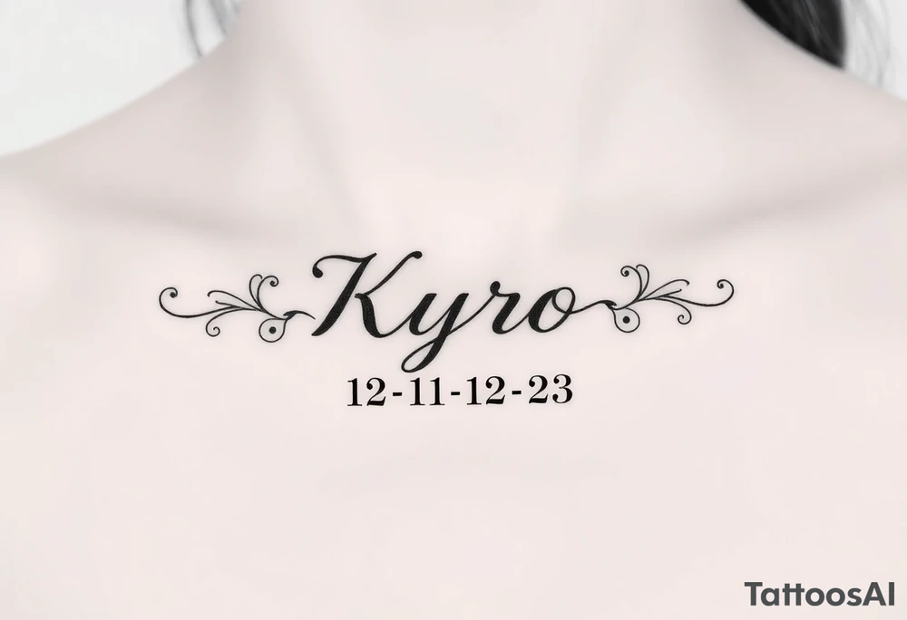 the name Kyro with birthday 12-12-23 tattoo idea