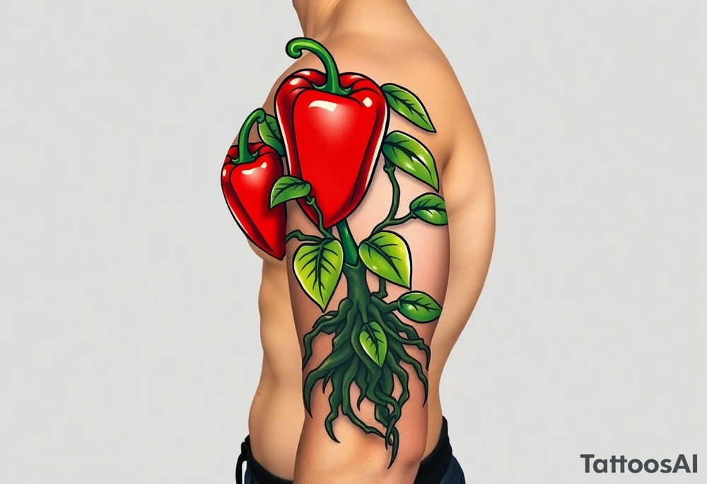 Pepper plant with roots tattoo idea