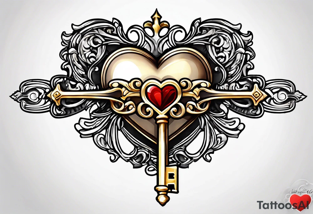 Heart shaped antique key tattoo idea