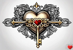 Heart shaped antique key tattoo idea