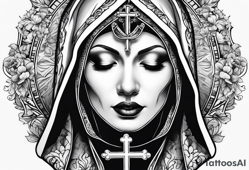 Nun holding upside down crucifix tattoo idea