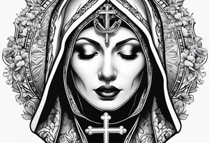 Nun holding upside down crucifix tattoo idea