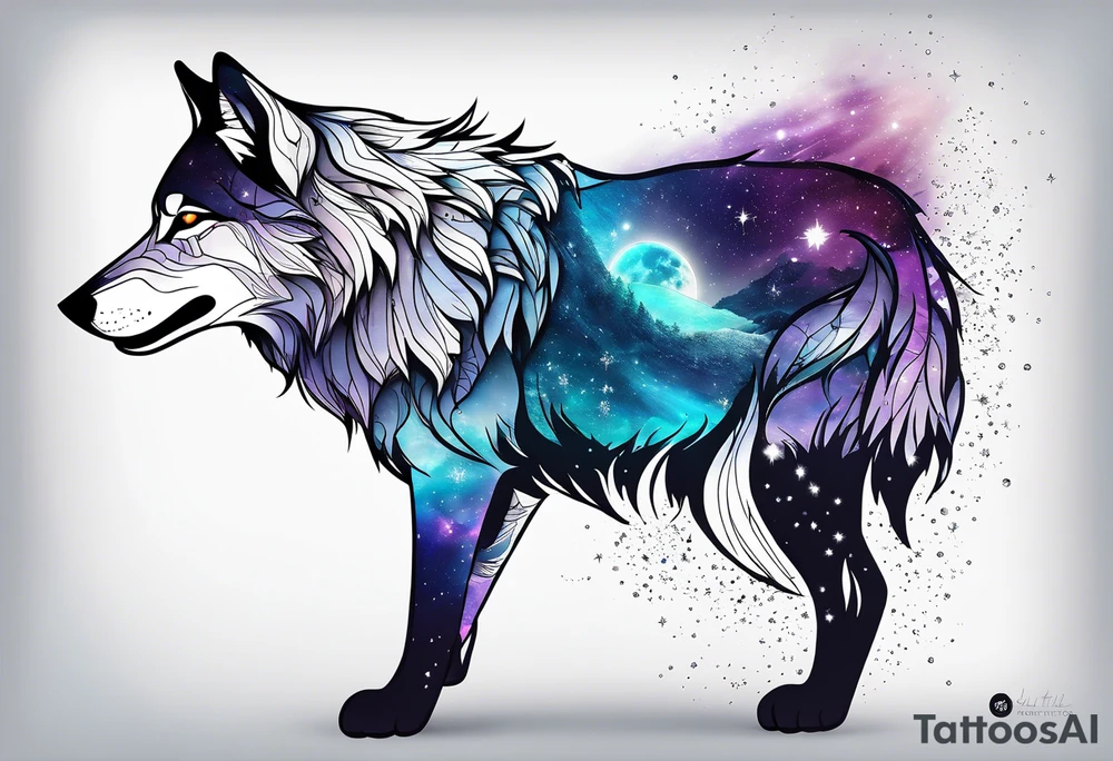 Constellation, animal wolf snow , géométric tattoo idea