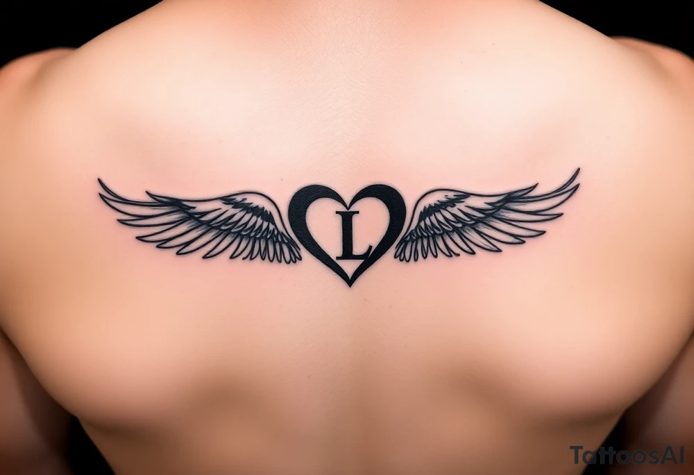 Tattoo with the word forever, the letter L and a wing in the form of a heart tattoo idea