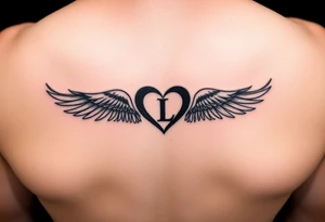 Tattoo with the word forever, the letter L and a wing in the form of a heart tattoo idea
