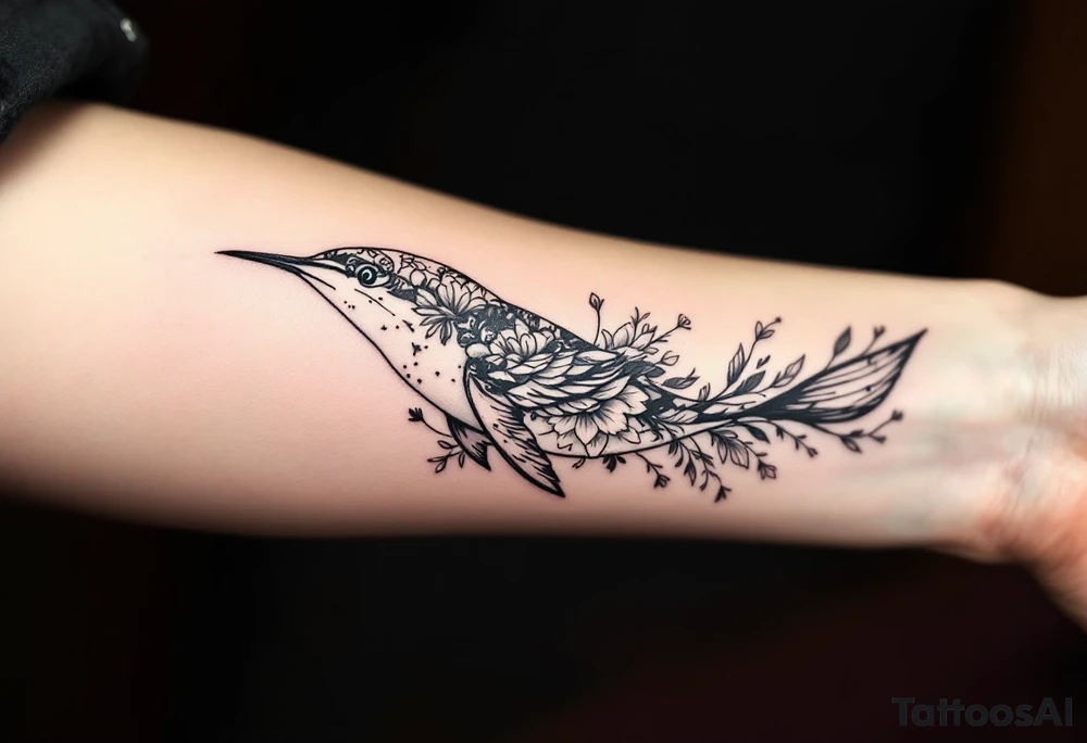 Diving bird with floral tattoo idea