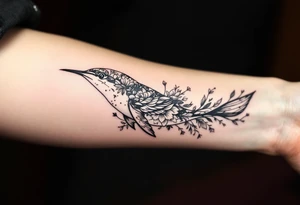 Diving bird with floral tattoo idea